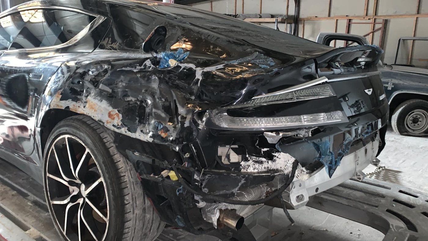 A car mid-way through custom body work